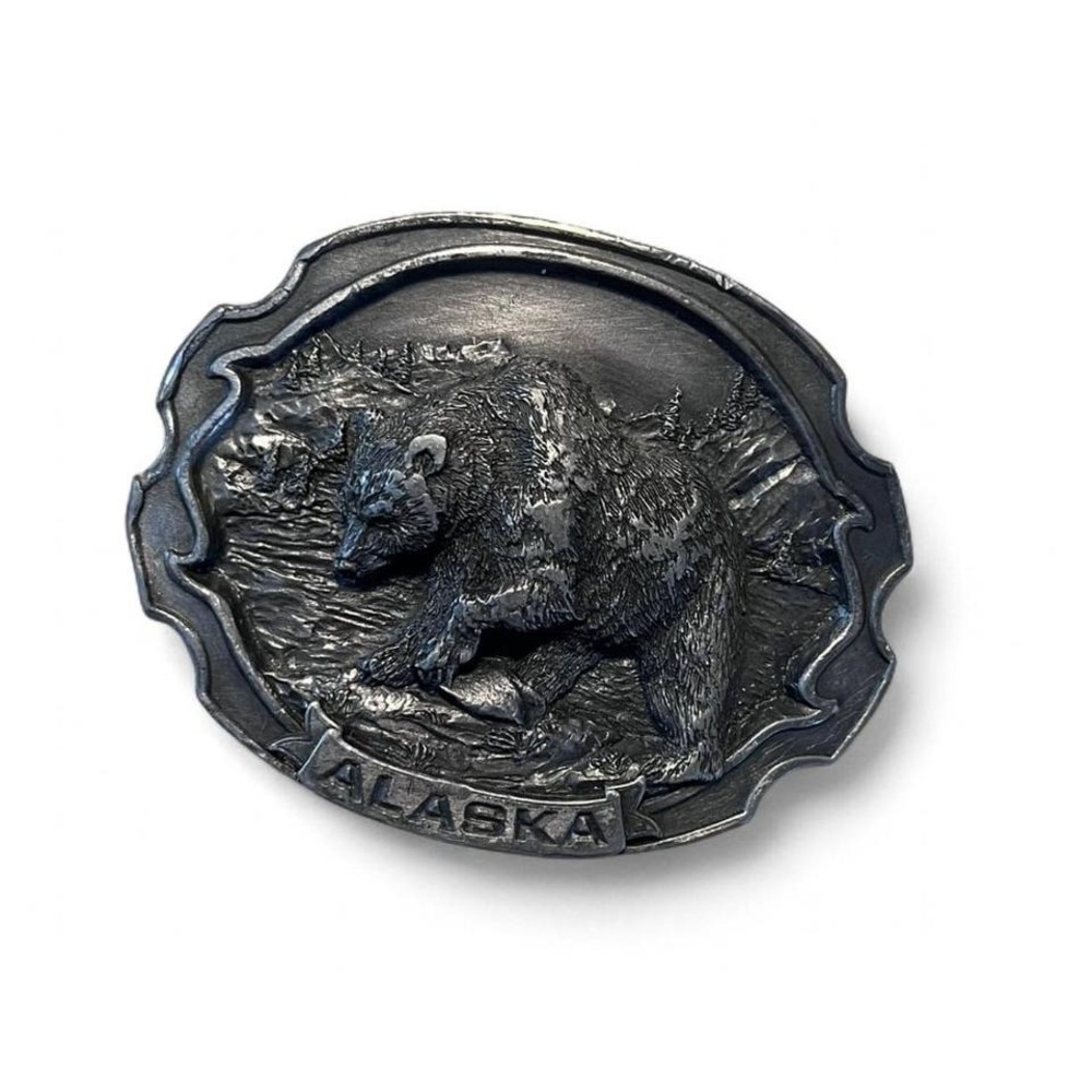 Vintage 1986 Siskiyou Buckle Co. Alaska Grizzly Bear 3D Pewter Belt Buckle – Rar